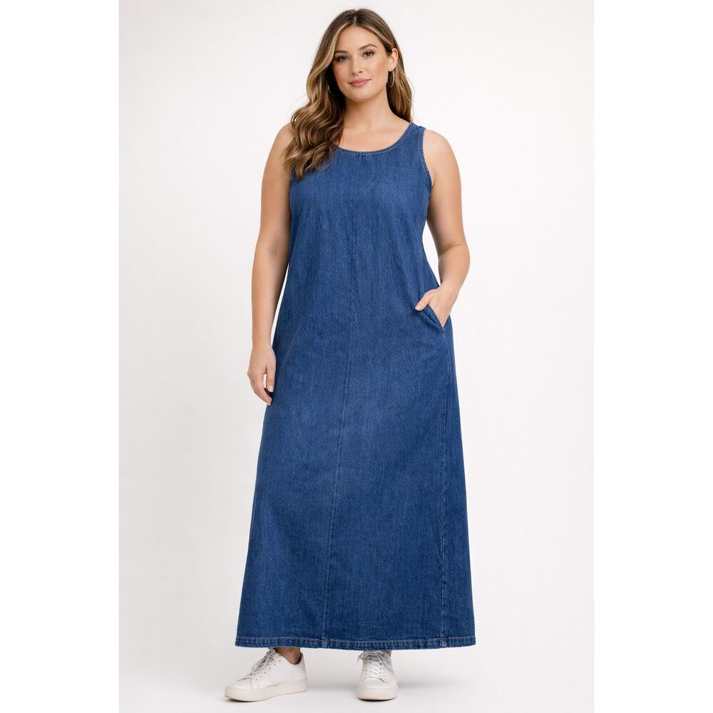 Vintage Betsy Lauren Denim Maxi Dress Size 10 Blue 100% Cotton Sleeveless 90s